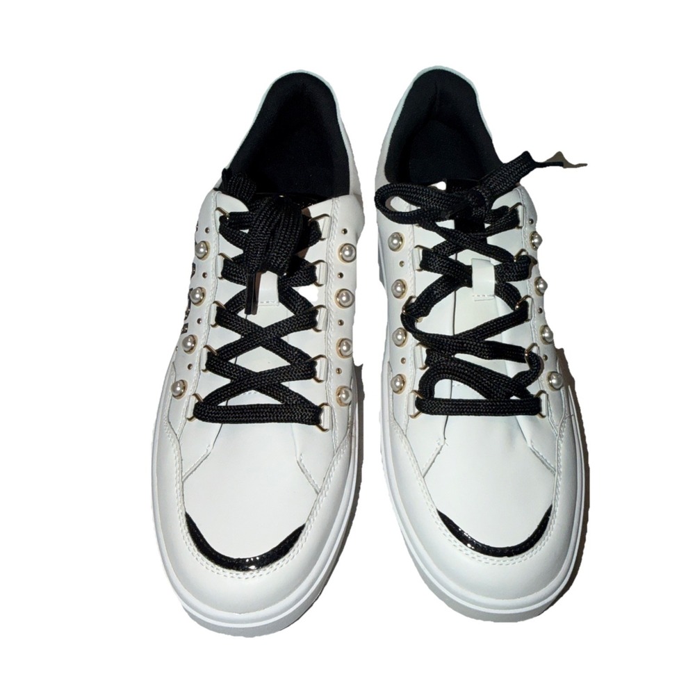 NEW Karl Lagerfeld Women's Stazie Lace Up Sneakers With Pearl Embellishments 11M